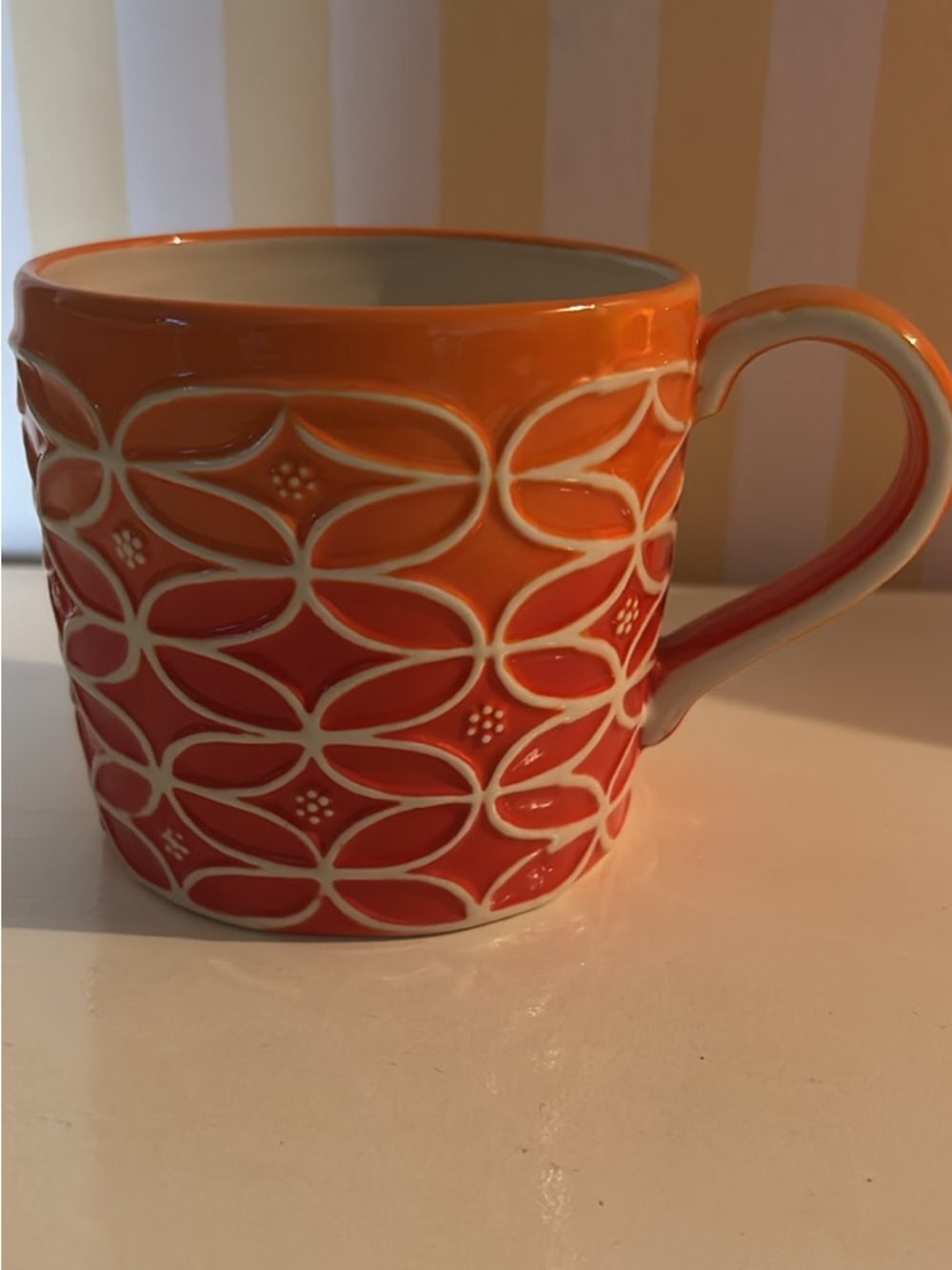 Starbucks 2009 Red Orange Ombré Mug Geometric Design 14 Oz Coffee Tea